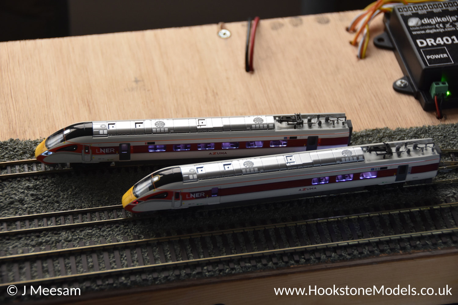 DCC conversion of any version of the Kato N Gauge Class 800 model, including LNER or GWR versions. The simplest conversion involves fitting a decoder to the motorized centre car. We can also fit decoders to the dummy driving cars at each end to give correct DCC controllable directional red/white lighting. We can also install interior lightbars into all coaches in your set.